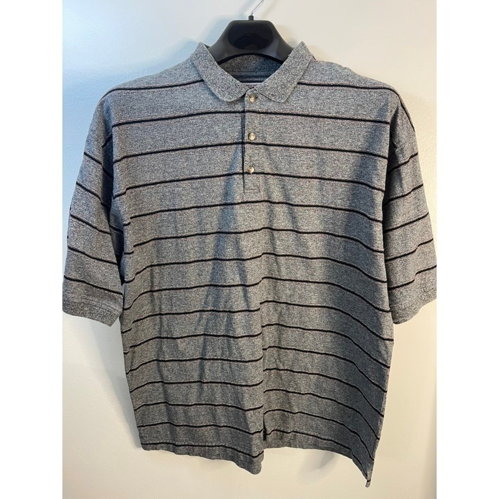 Salmon River Traders Mens XXL Gray Black Stripe Short Sleeve Polo Shirt